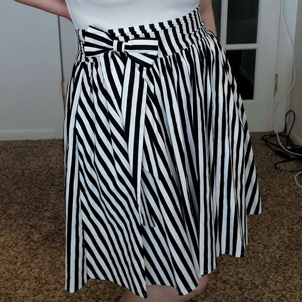 SALR Black and White Pinstripe Circle Skirt